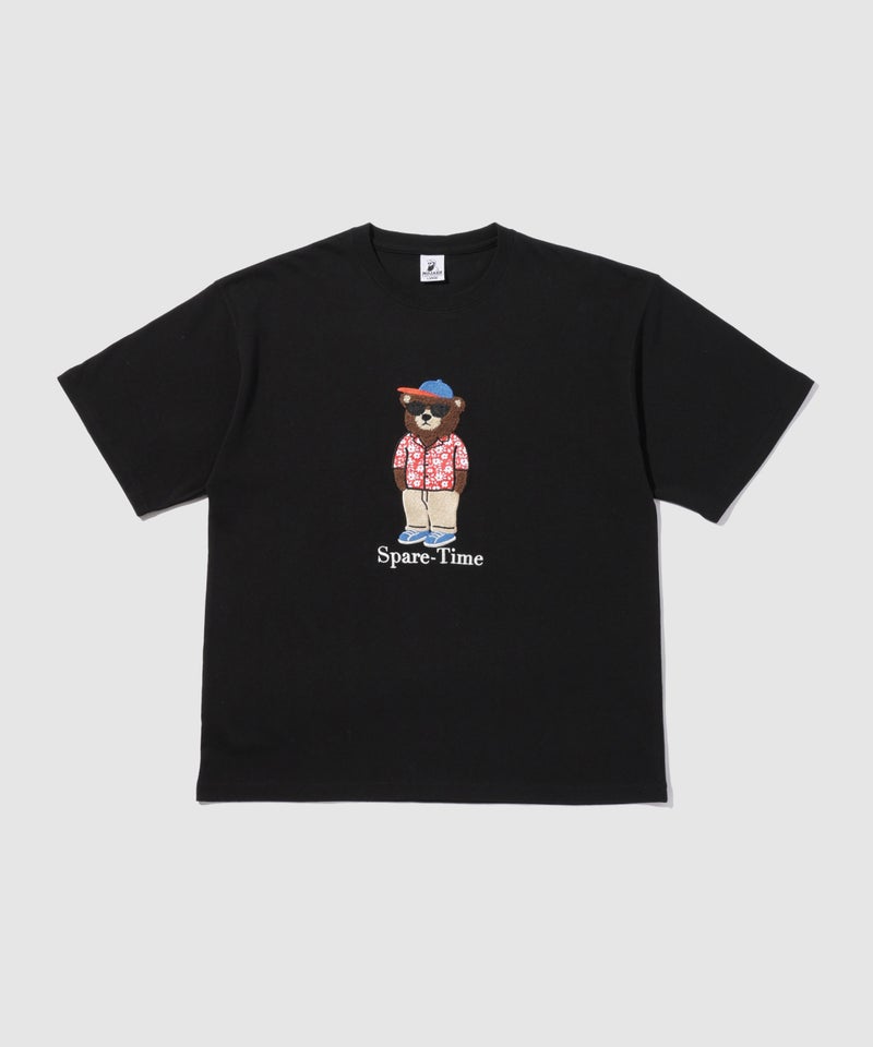 クマモチーフ サガラ刺繍&アップリケ クルーネック 半袖Tシャツ メンズ メール便 対応商品商品画像-2