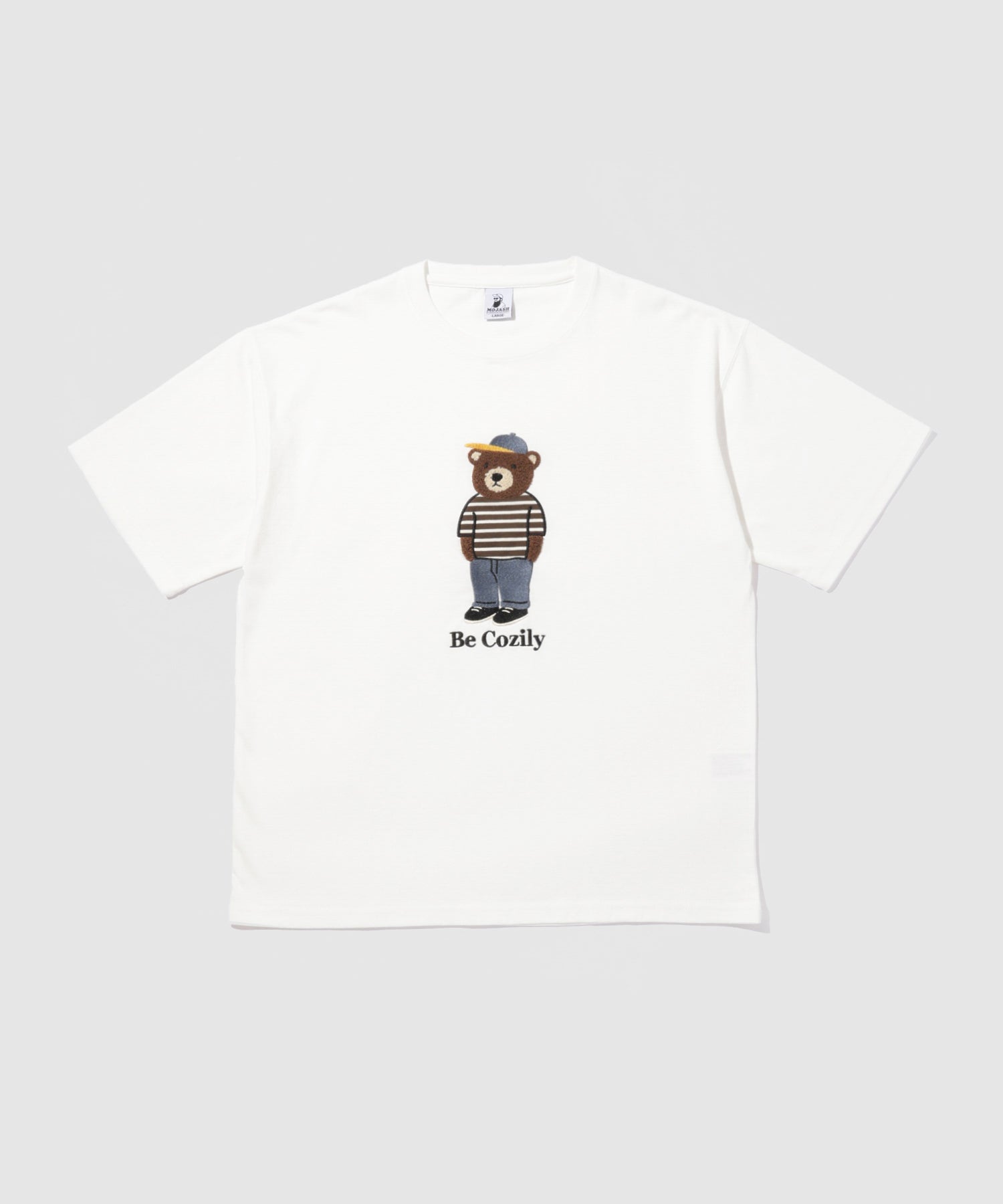 クマモチーフ サガラ刺繍＆アップリケ クルーネック 半袖Tシャツ メンズ