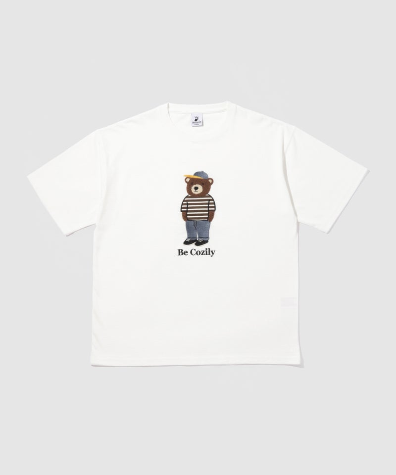 クマモチーフ サガラ刺繍&アップリケ クルーネック 半袖Tシャツ メンズ メール便 対応商品商品画像-5
