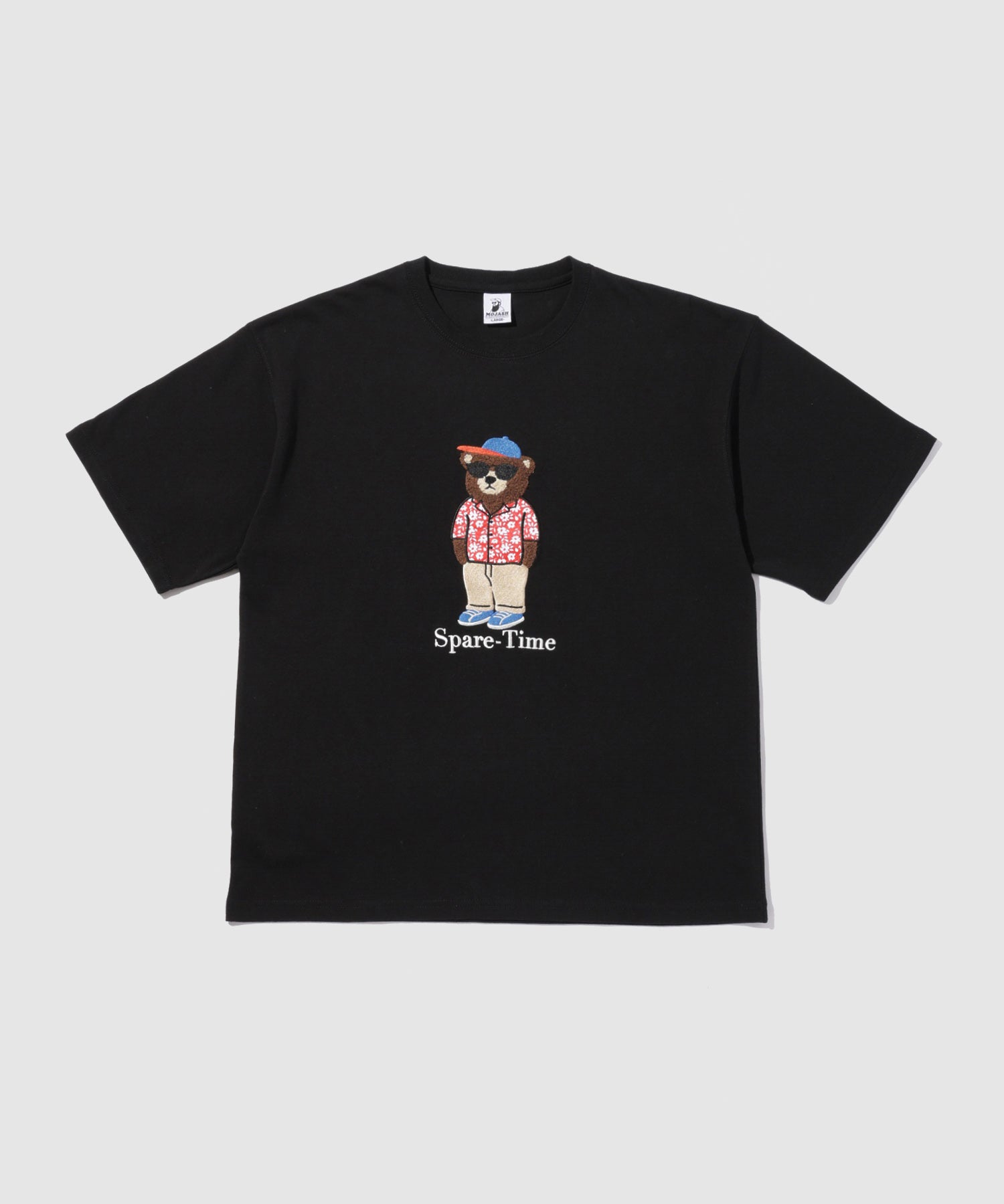 クマモチーフ サガラ刺繍＆アップリケ クルーネック 半袖Tシャツ メンズ