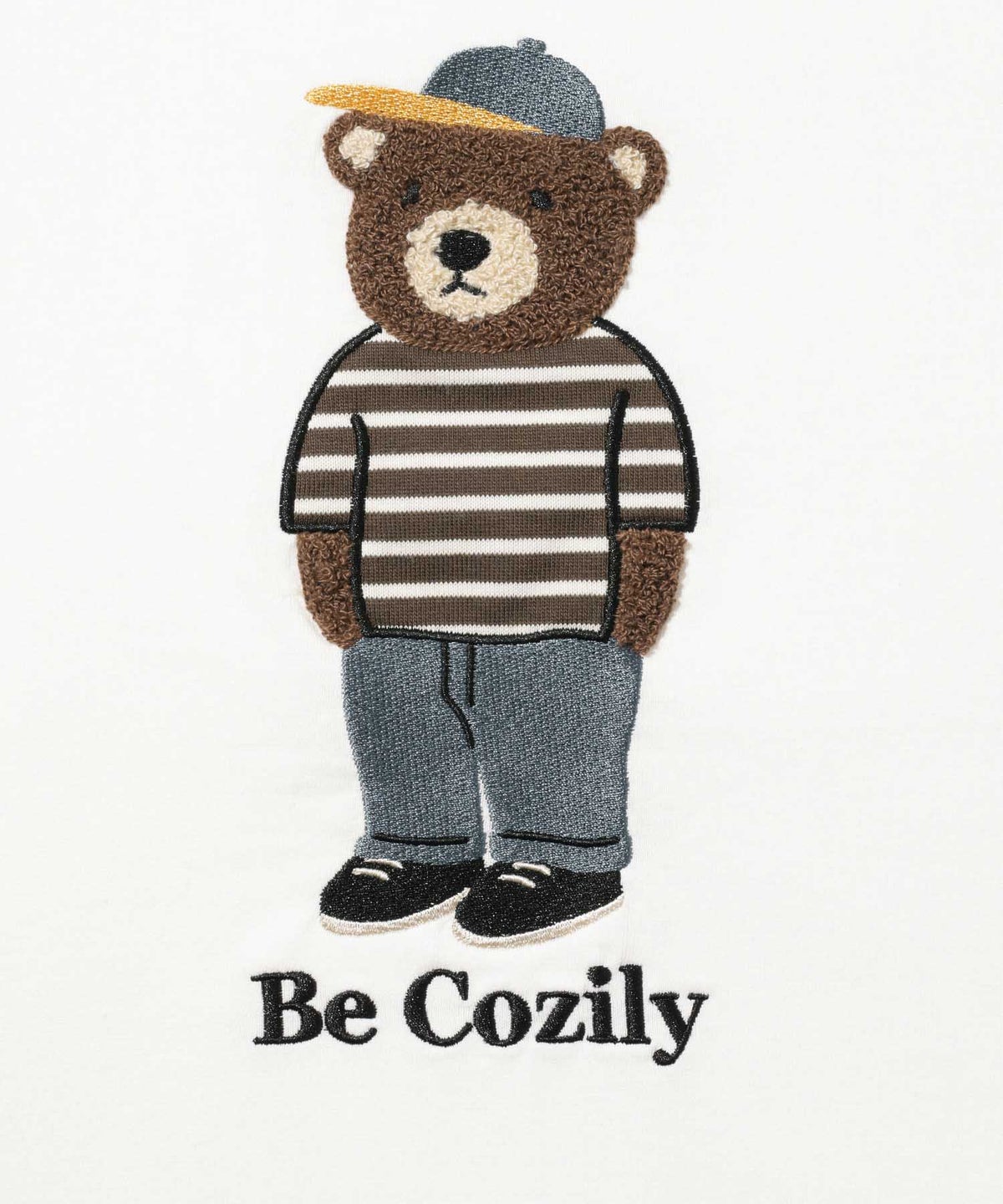 クマモチーフ サガラ刺繍＆アップリケ クルーネック 半袖Tシャツ メンズ メール便 対応商品