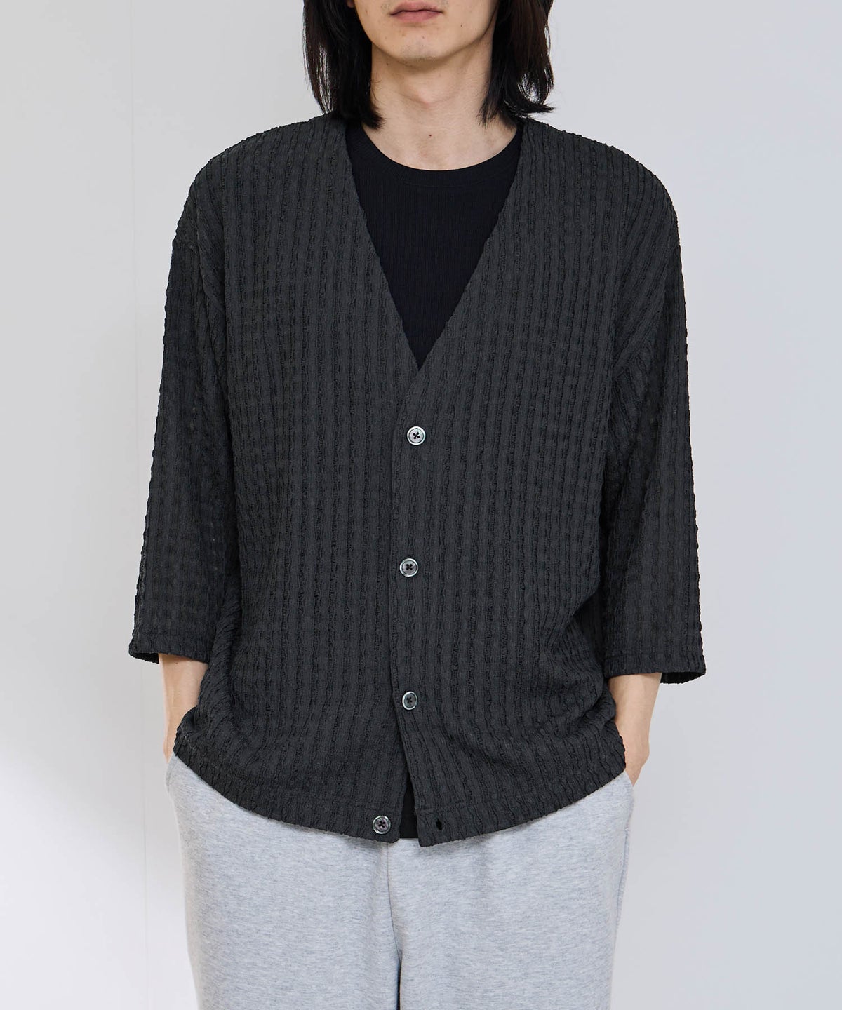 URBAN COLLECTION レース素材7分袖カーディガン メンズ