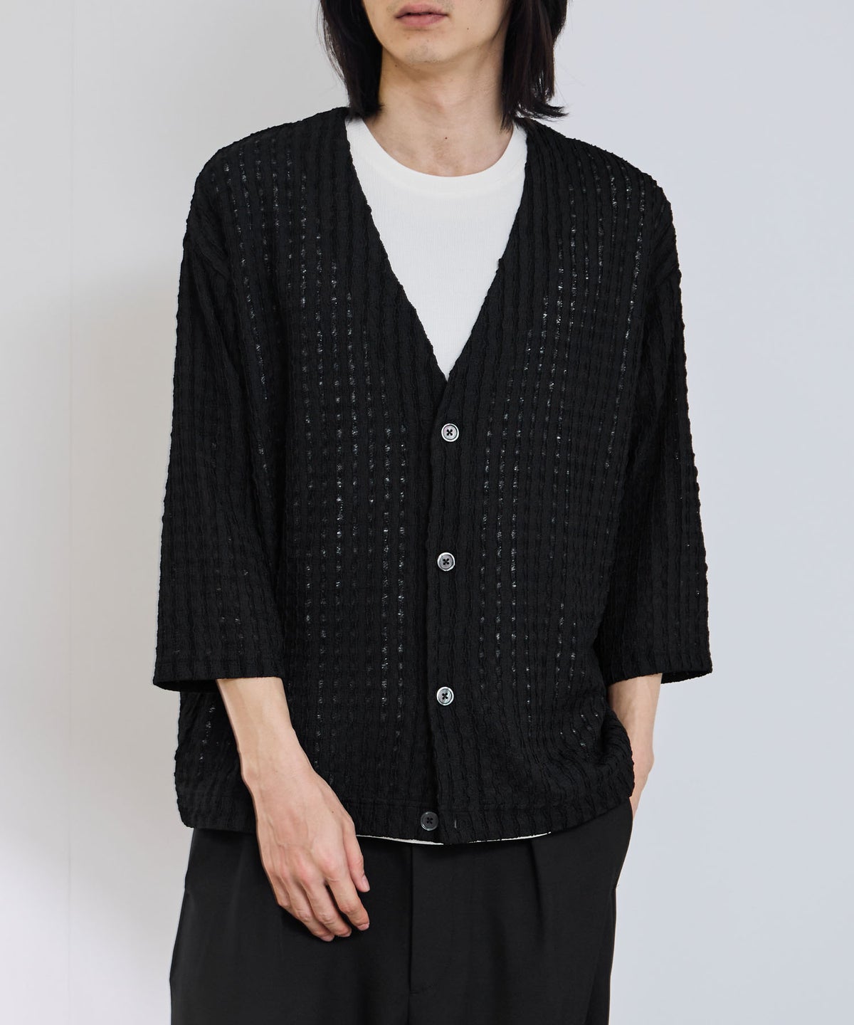 URBAN COLLECTION レース素材7分袖カーディガン メンズ