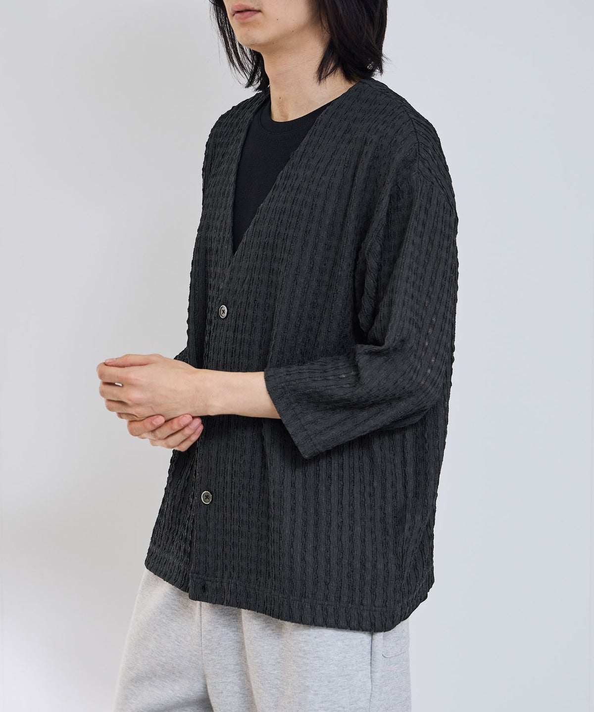 URBAN COLLECTION レース素材7分袖カーディガン メンズ