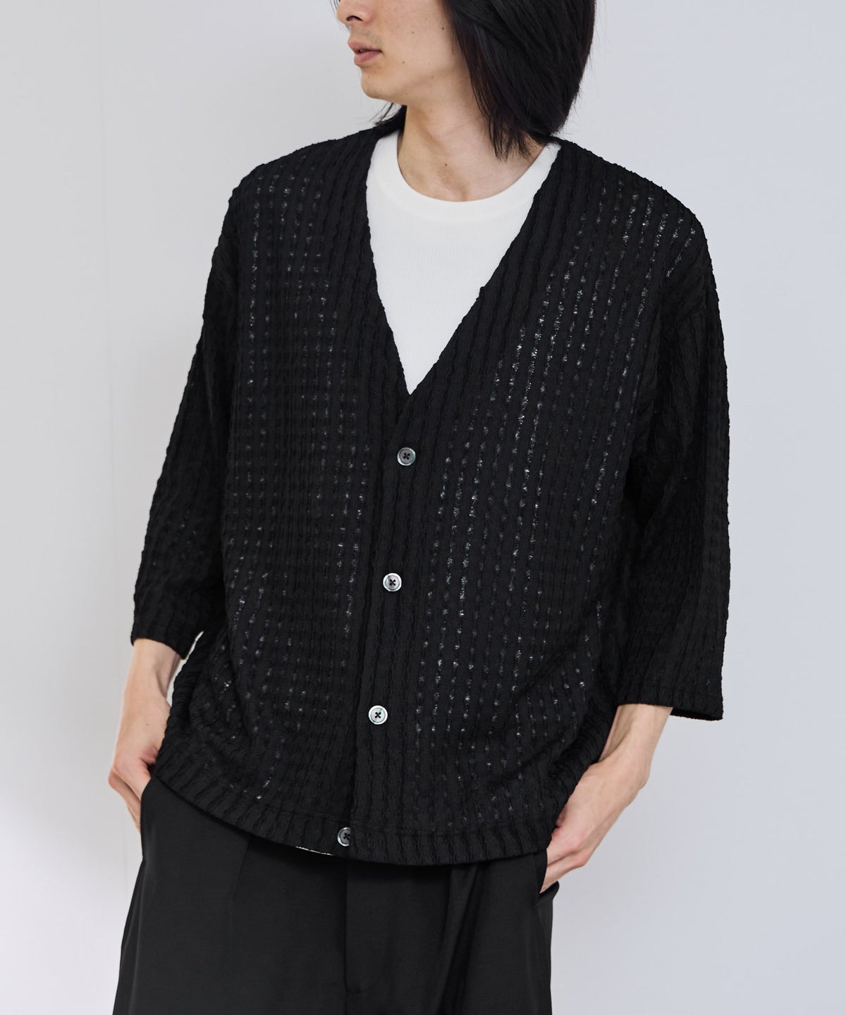 URBAN COLLECTION レース素材7分袖カーディガン メンズ