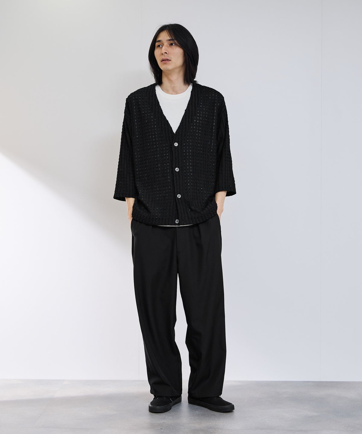 URBAN COLLECTION レース素材7分袖カーディガン メンズ