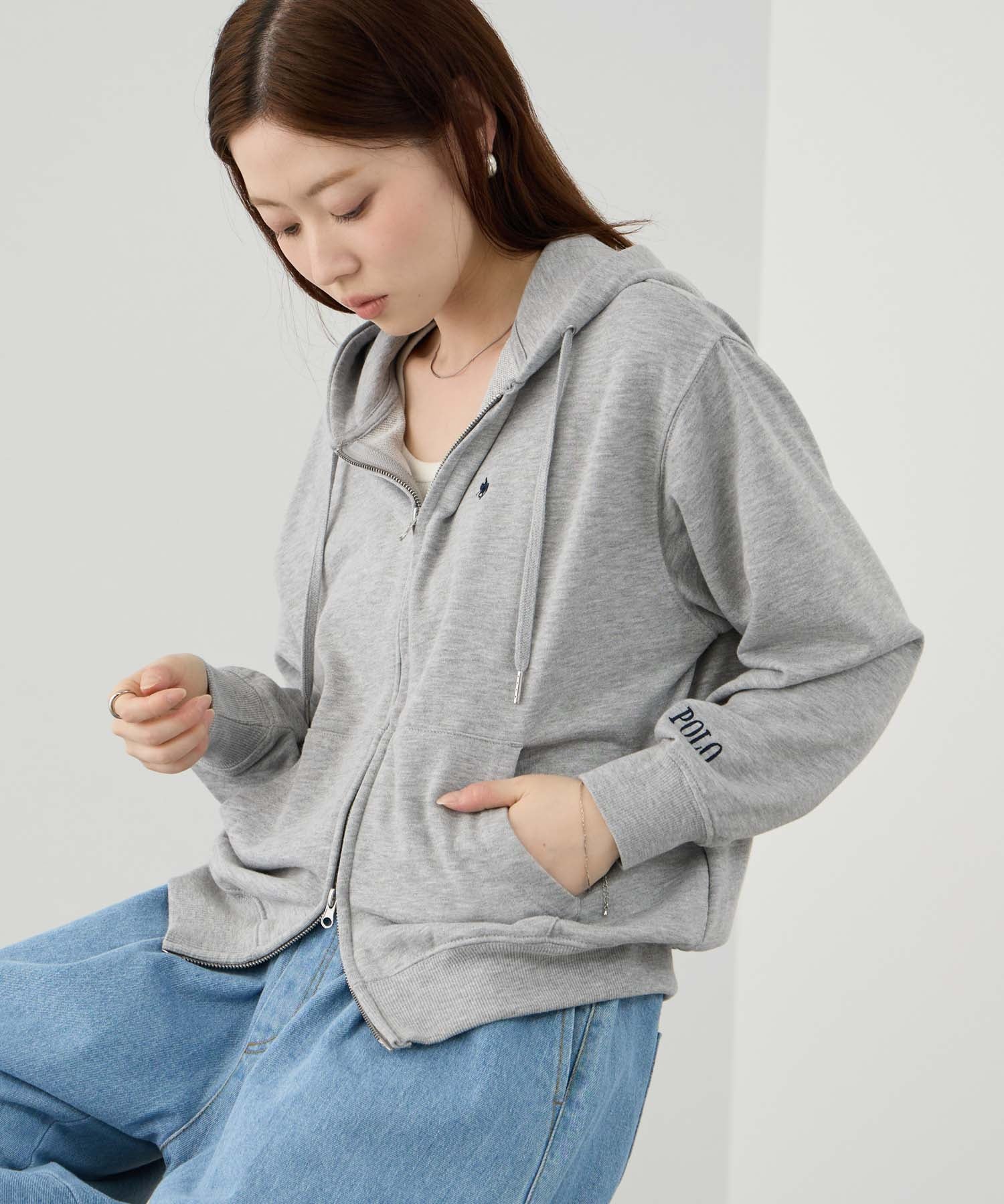 POLO BCS プレイヤー刺繍 クロップド ジップアップパーカー レディース