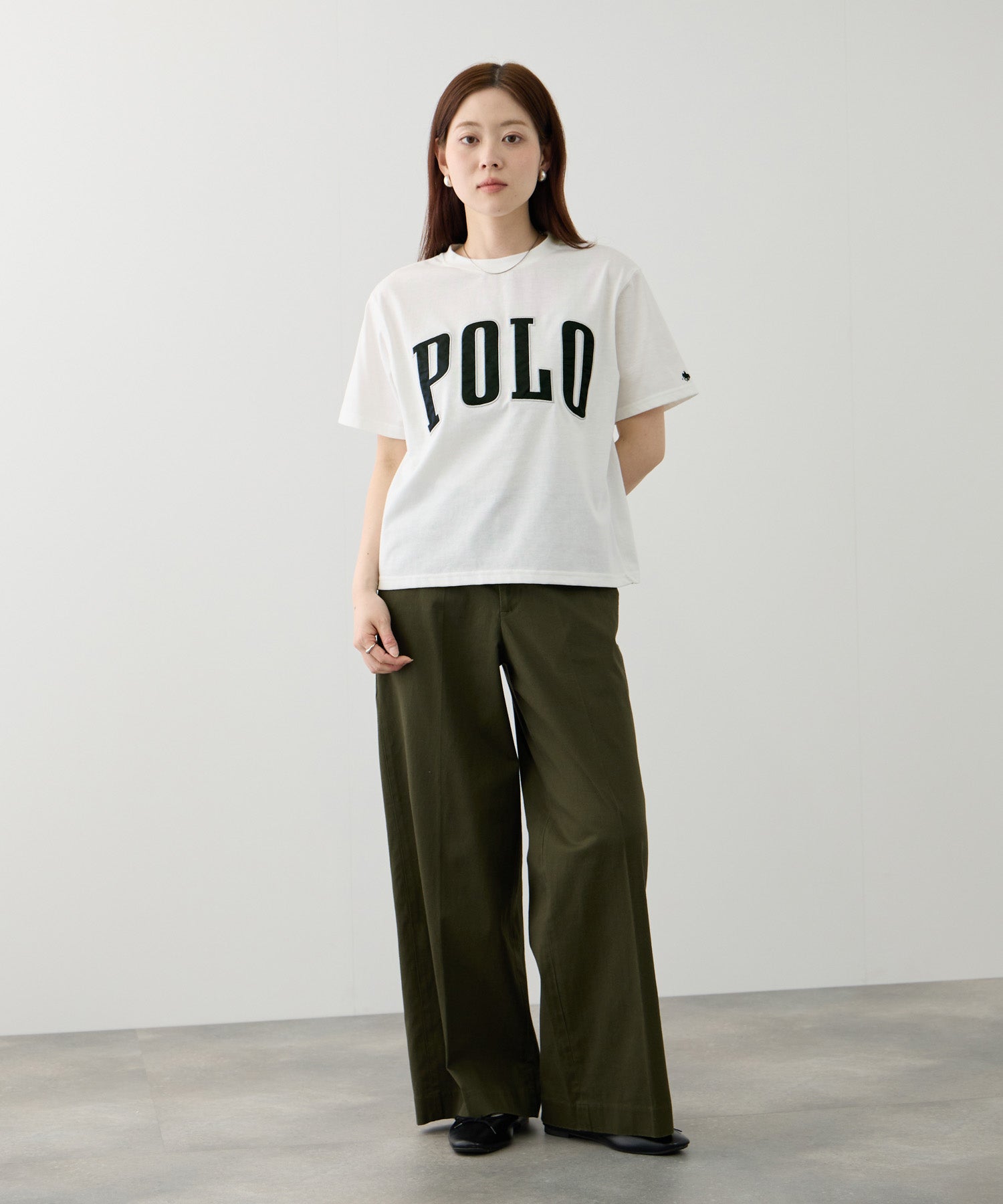 POLO BCS フロントロゴ ツイルワッペン クロップドTシャツ レディース