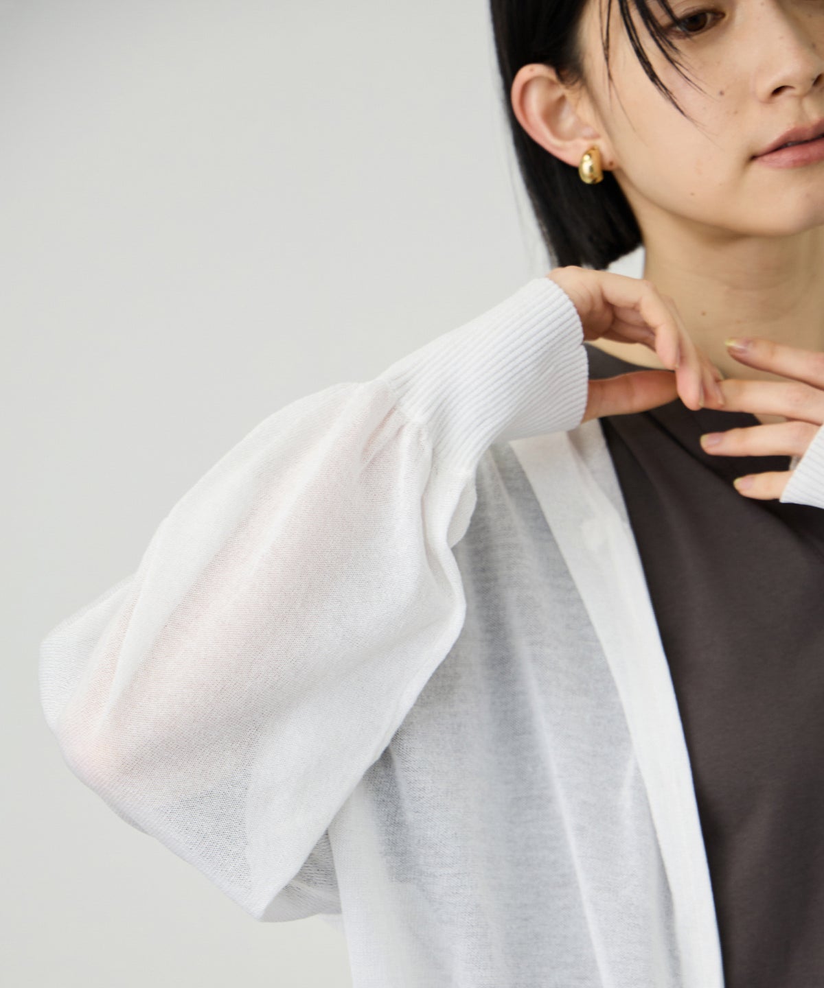 Idnes ウォッシャブルシアーハイゲージニットパーカー レディース