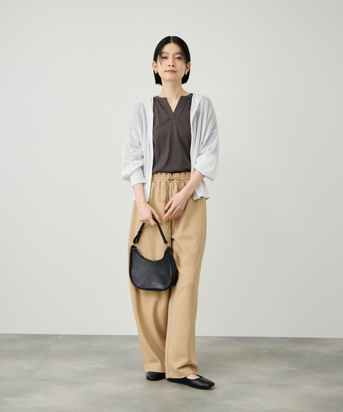 Idnes ウォッシャブルシアーハイゲージニットパーカー レディース