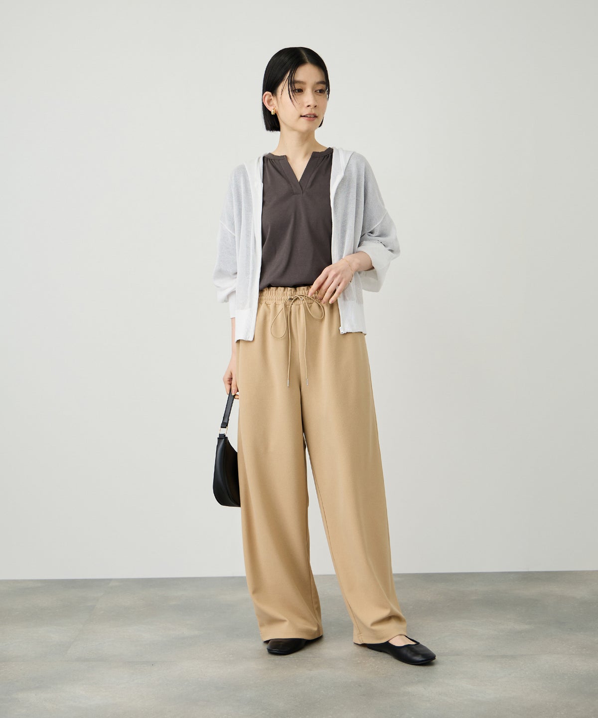 Idnes ウォッシャブルシアーハイゲージニットパーカー レディース