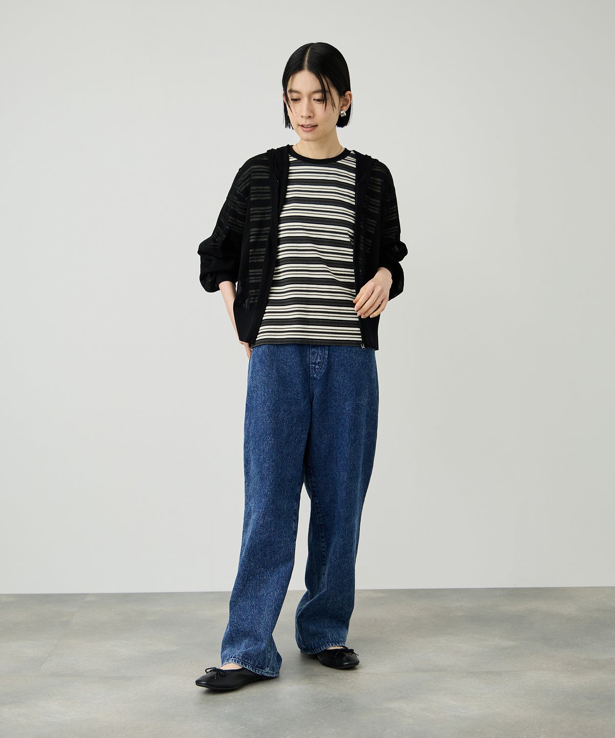 Idnes ウォッシャブルシアーハイゲージニットパーカー レディース