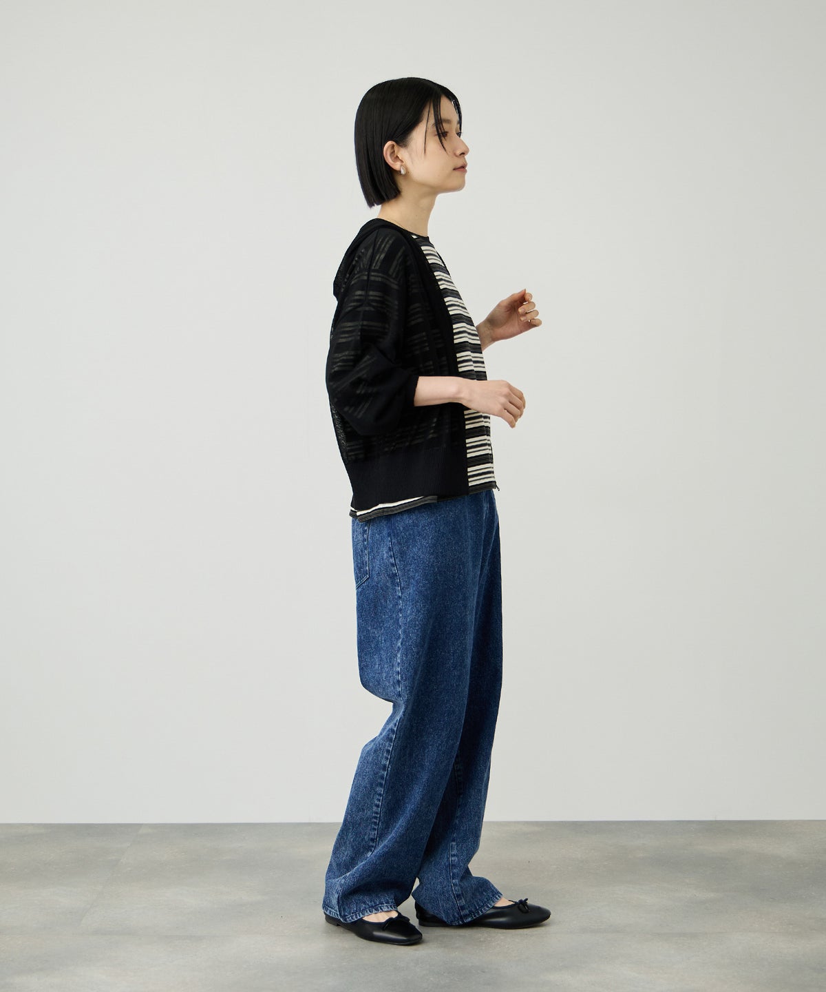 Idnes ウォッシャブルシアーハイゲージニットパーカー レディース