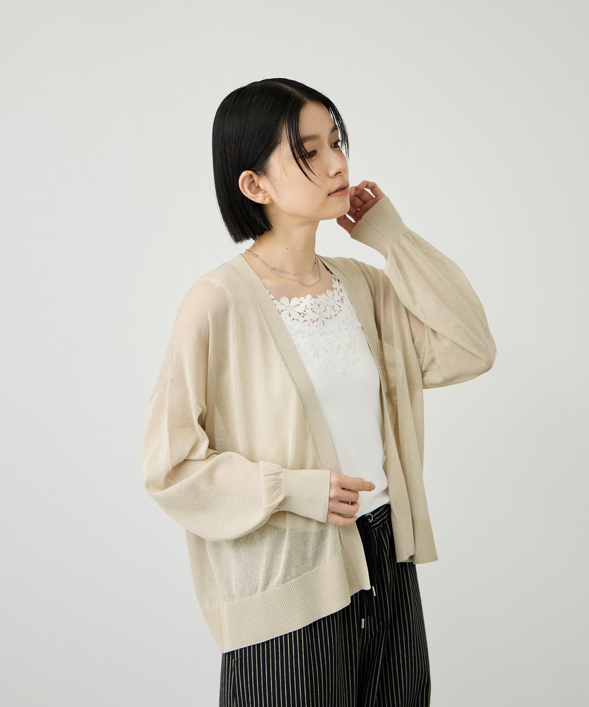 Idnes ウォッシャブルシアーハイゲージニットカーディガン レディース