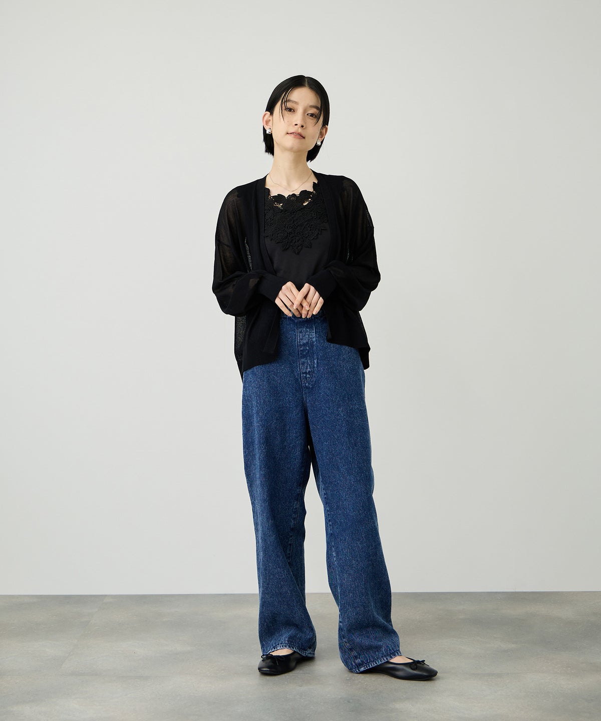 Idnes ウォッシャブルシアーハイゲージニットカーディガン レディース