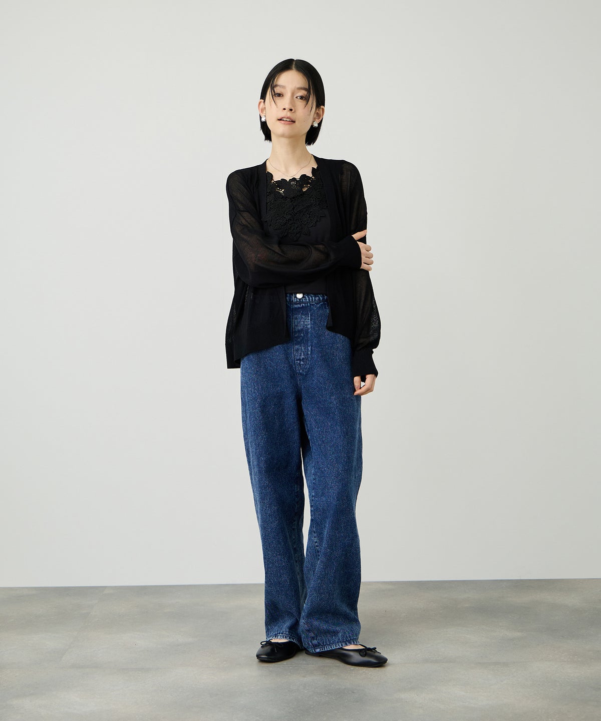 Idnes ウォッシャブルシアーハイゲージニットカーディガン レディース