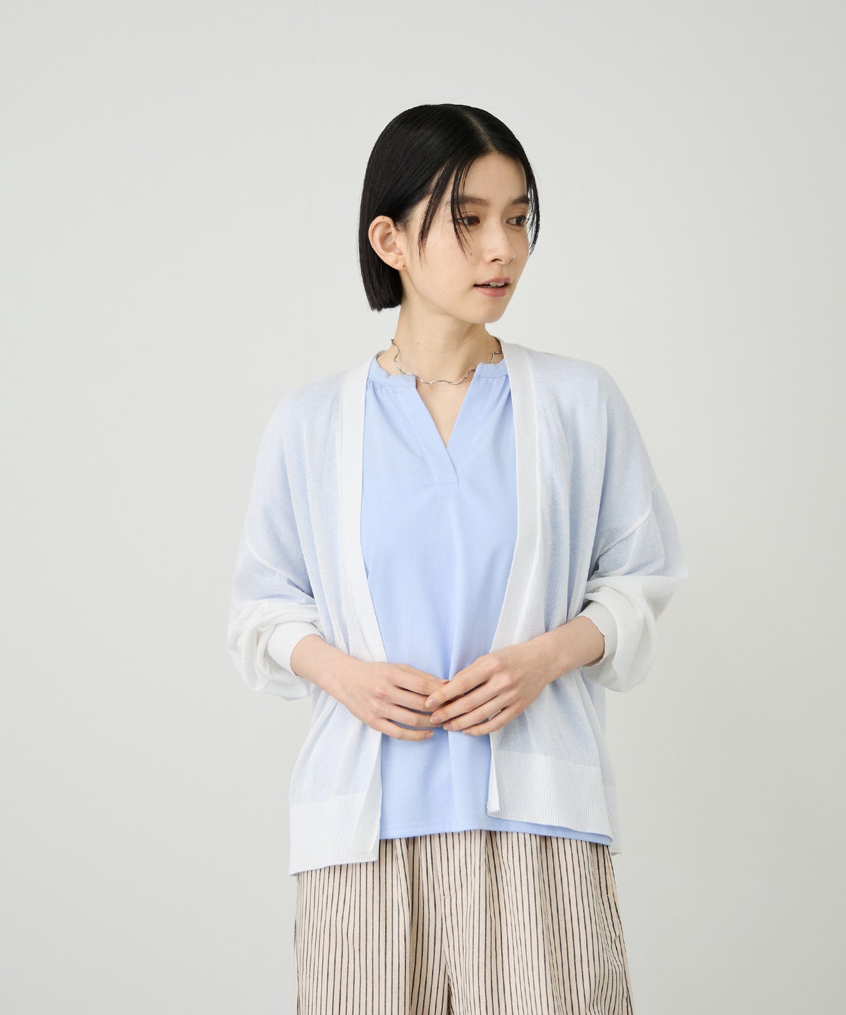 Idnes ウォッシャブルシアーハイゲージニットカーディガン レディース