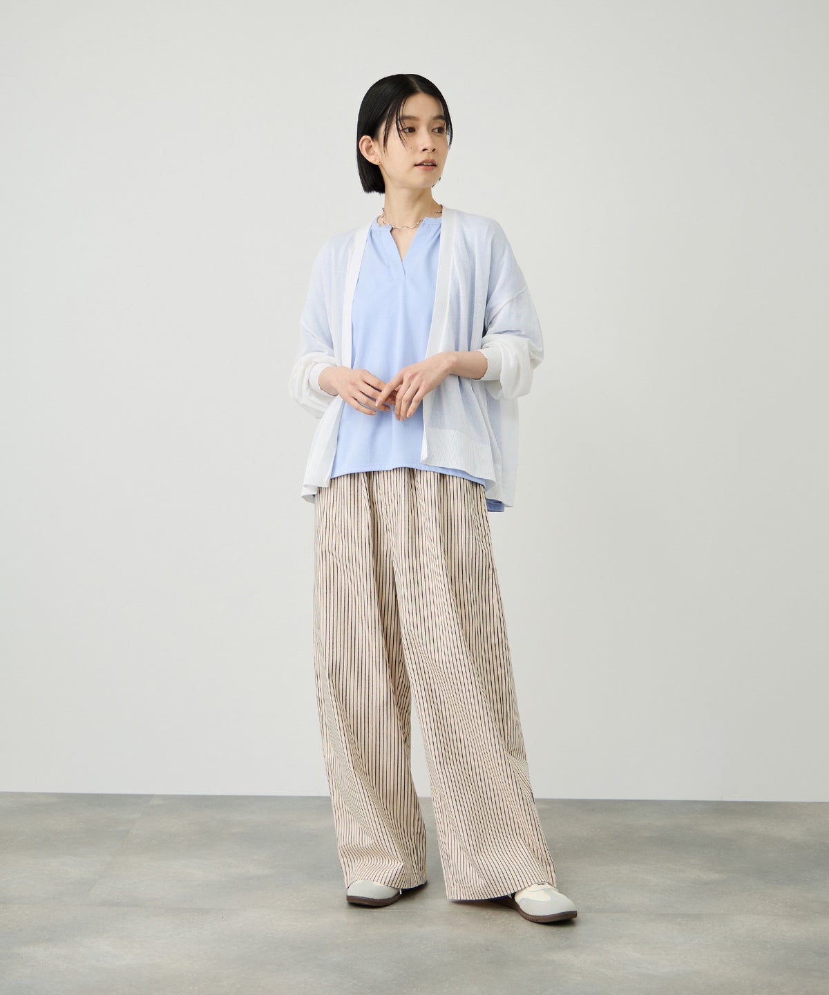 Idnes ウォッシャブルシアーハイゲージニットカーディガン レディース