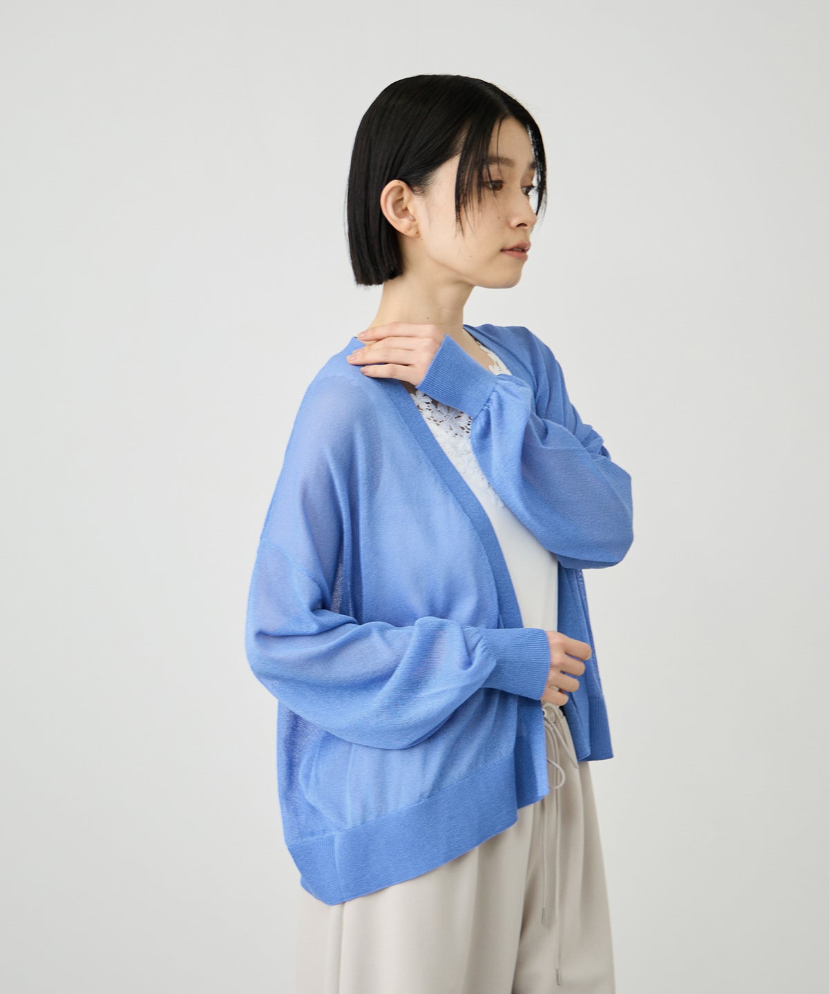 Idnes ウォッシャブルシアーハイゲージニットカーディガン レディース