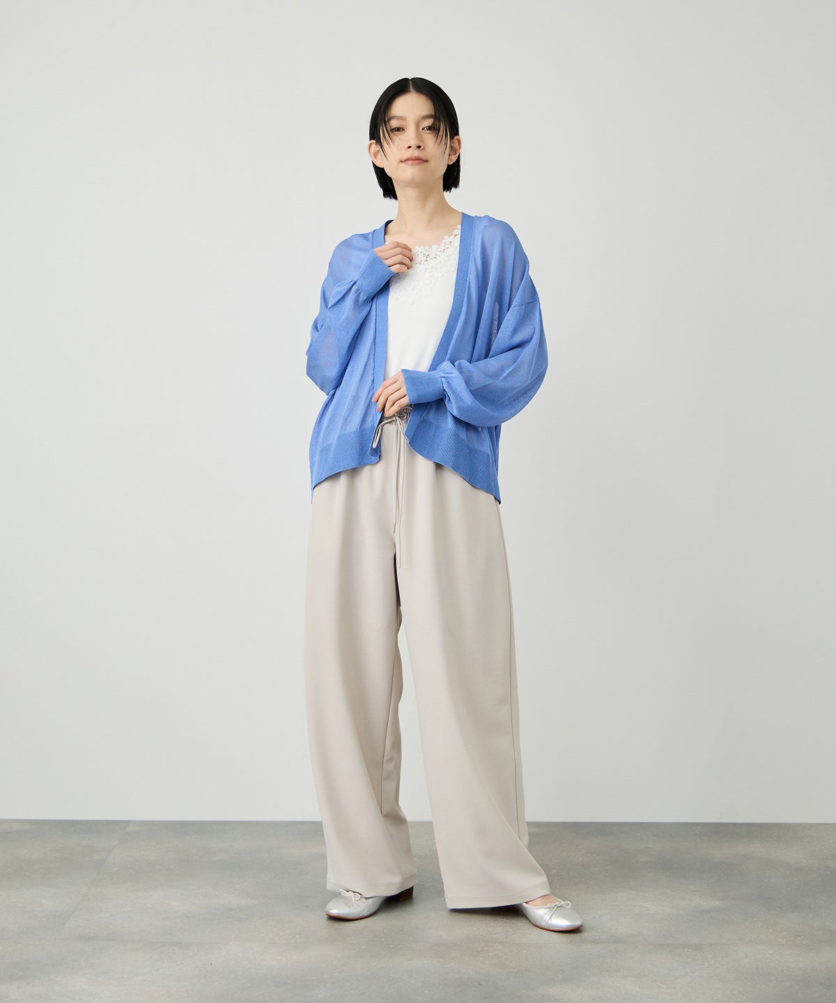 Idnes ウォッシャブルシアーハイゲージニットカーディガン レディース