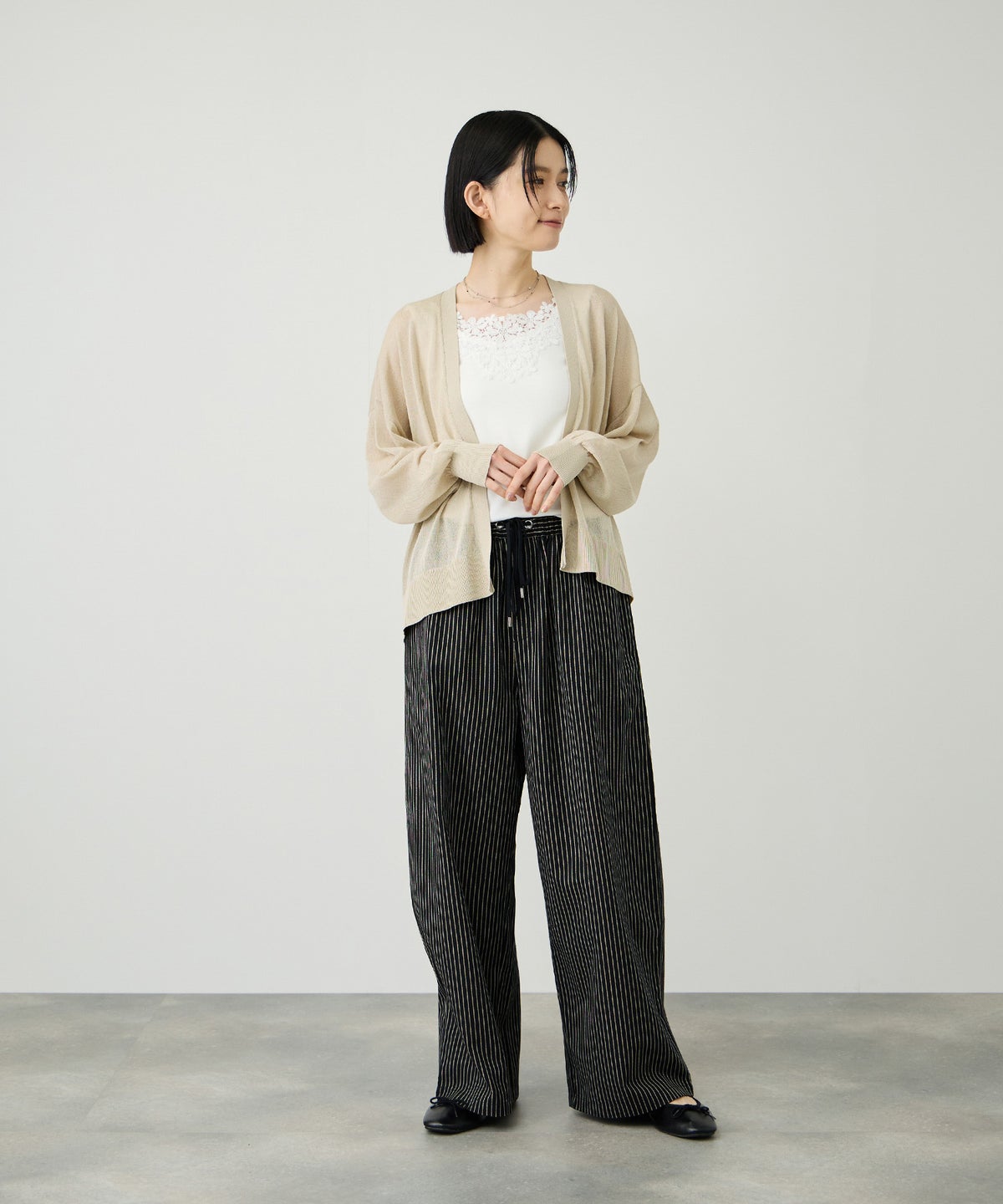 Idnes ウォッシャブルシアーハイゲージニットカーディガン レディース