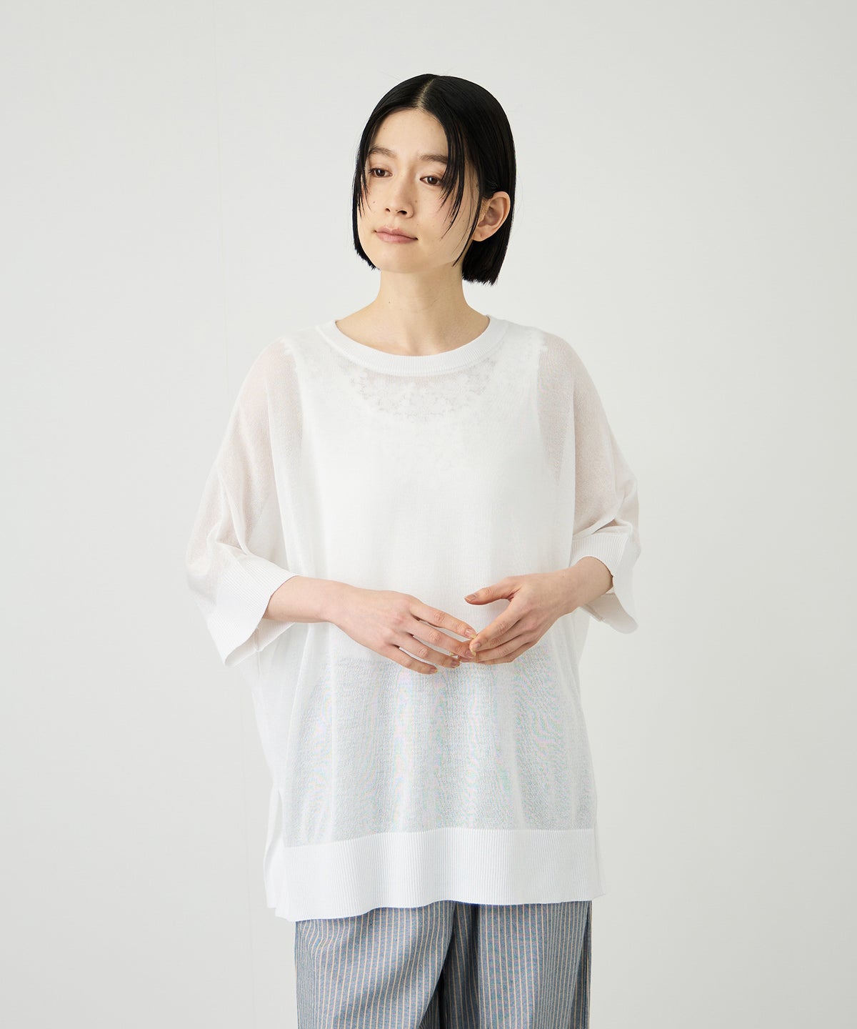 Idnes ウォッシャブルハイゲージニットプルオーバー レディース