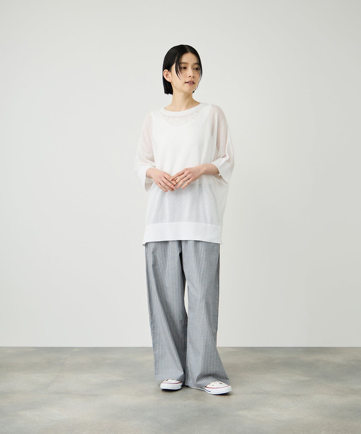 Idnes ウォッシャブルハイゲージニットプルオーバー レディース