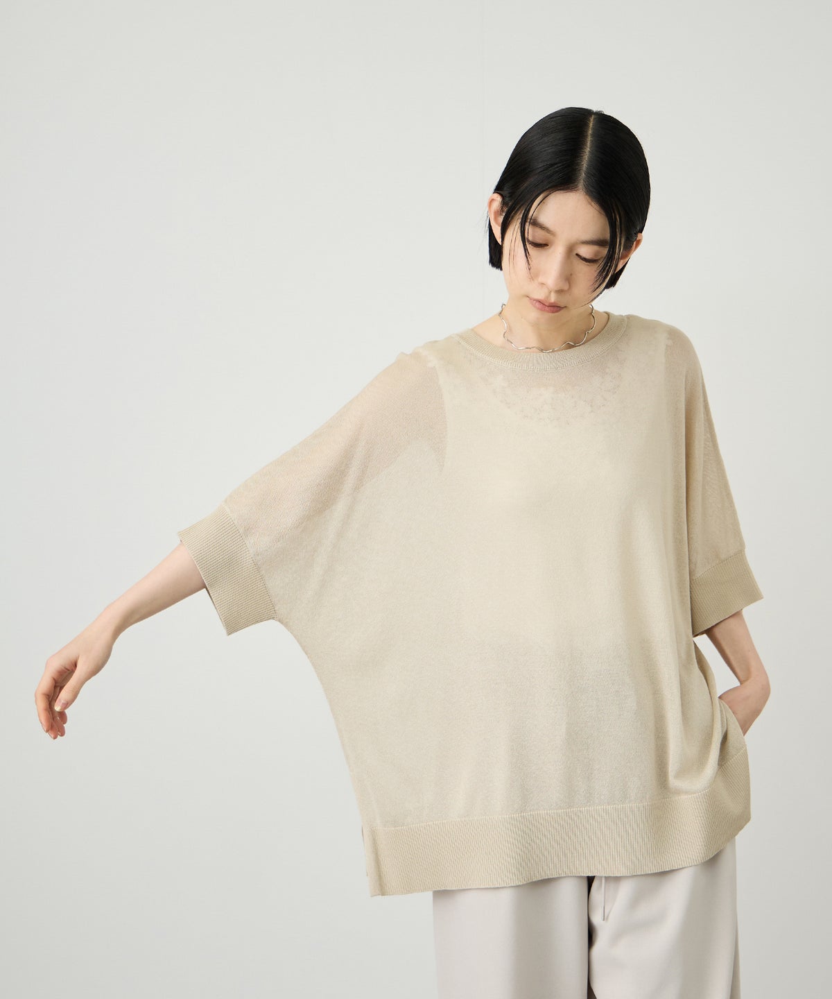 Idnes ウォッシャブルハイゲージニットプルオーバー レディース