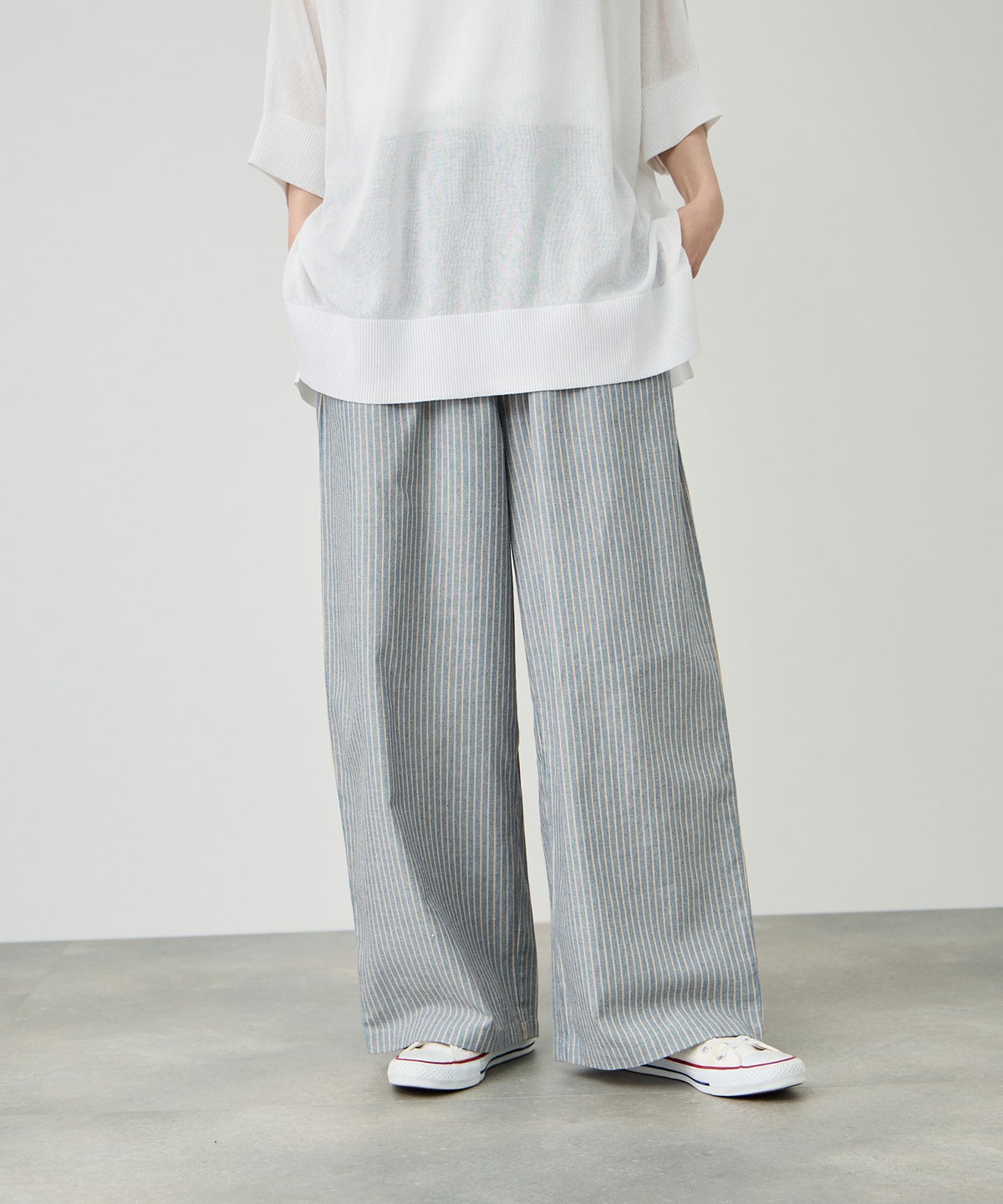 Idnes ヒッコリーワイドパンツ レディース