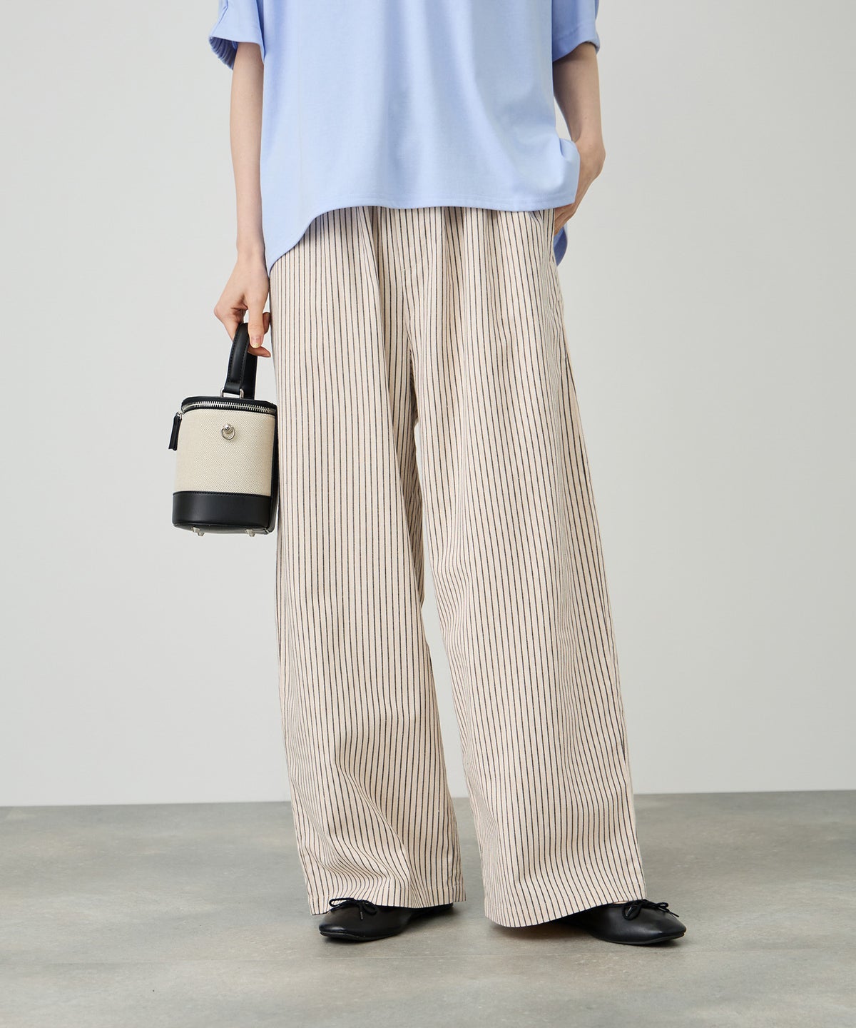 Idnes ヒッコリーワイドパンツ レディース