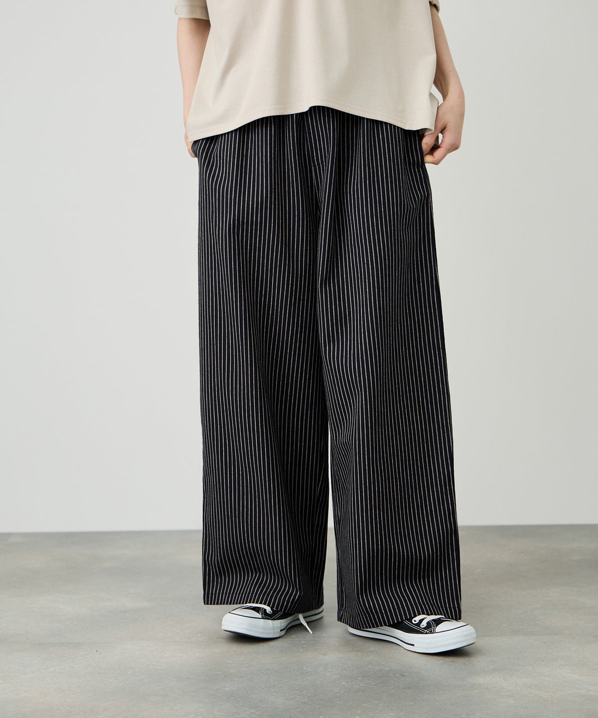 Idnes ヒッコリーワイドパンツ レディース