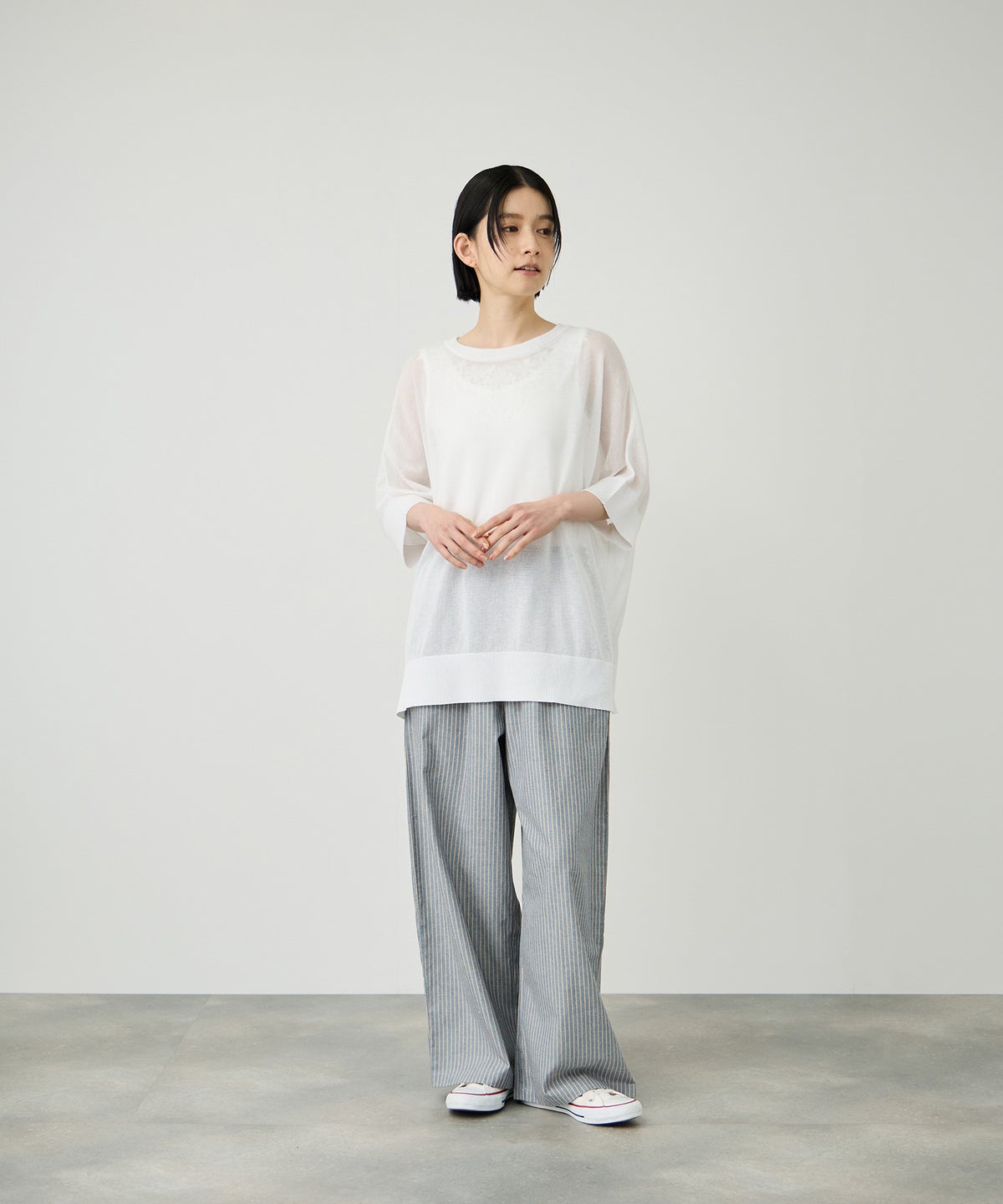 Idnes ヒッコリーワイドパンツ レディース