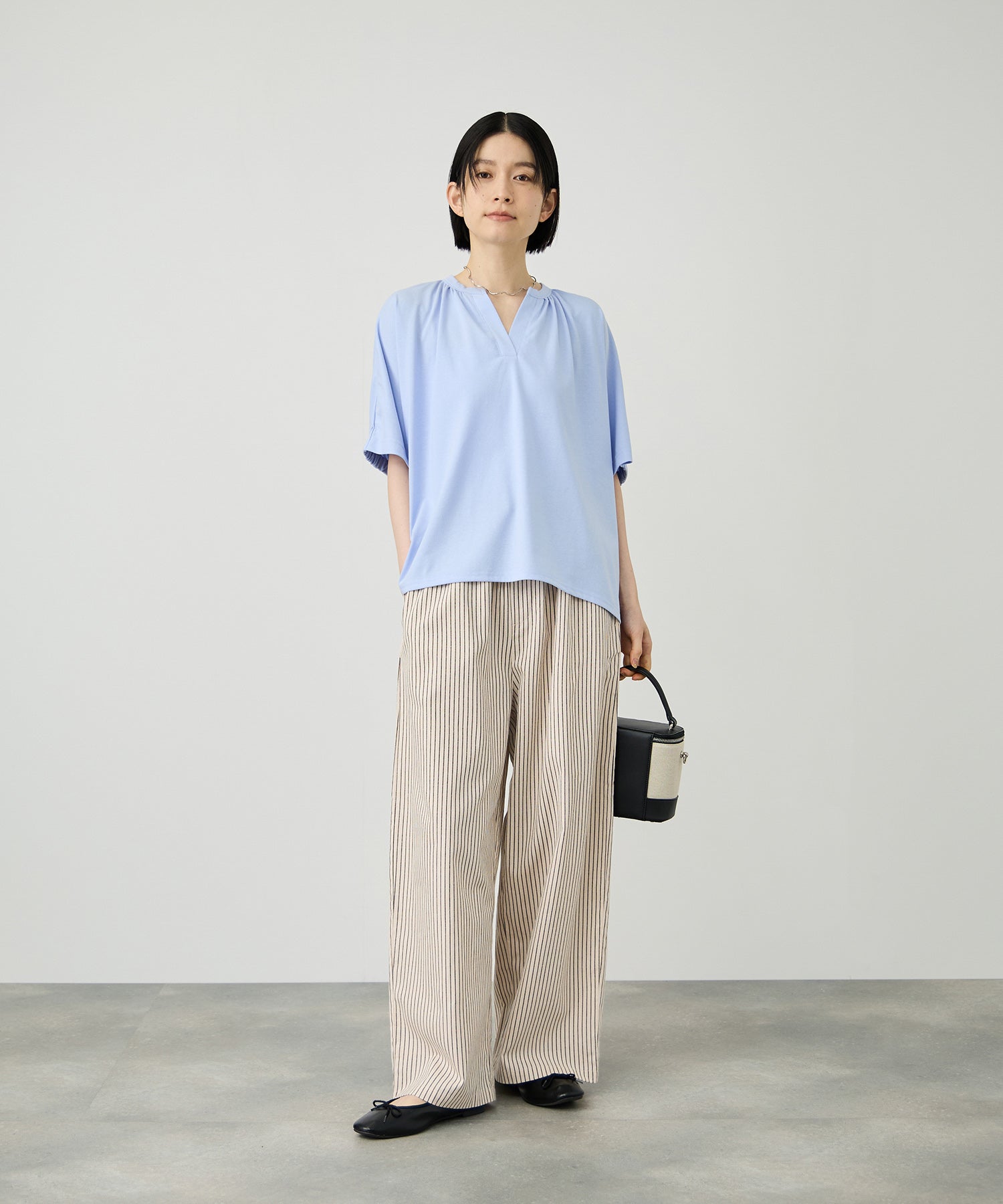 Idnes ヒッコリーワイドパンツ レディース