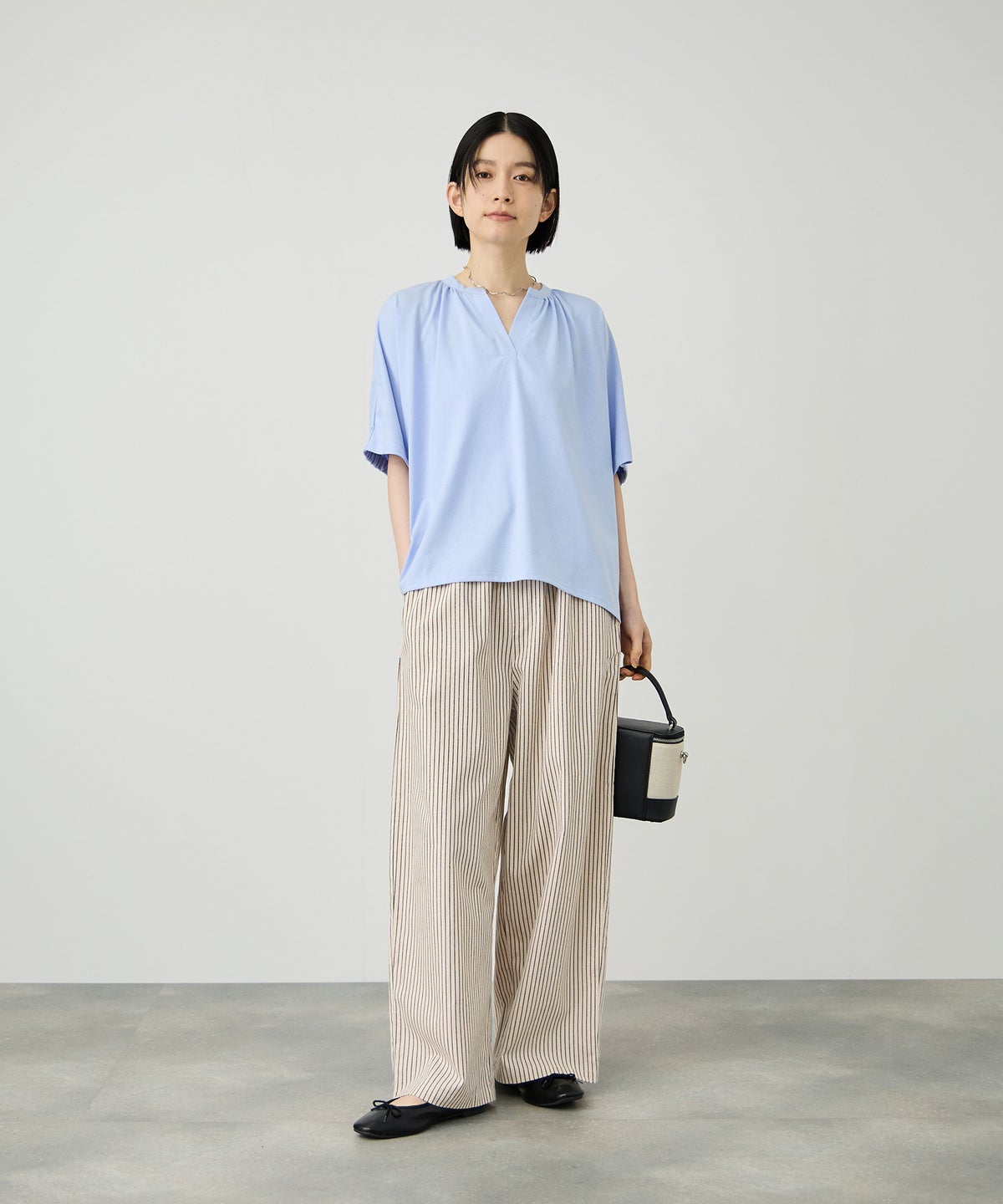 Idnes ヒッコリーワイドパンツ レディース