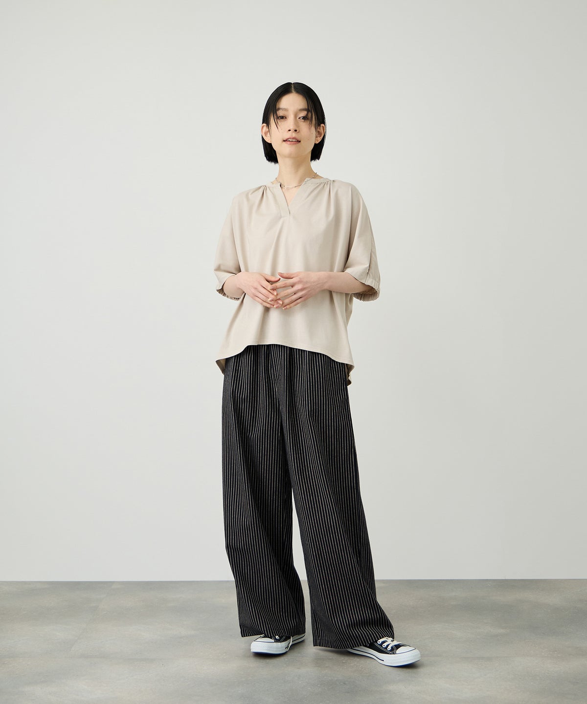 Idnes ヒッコリーワイドパンツ レディース