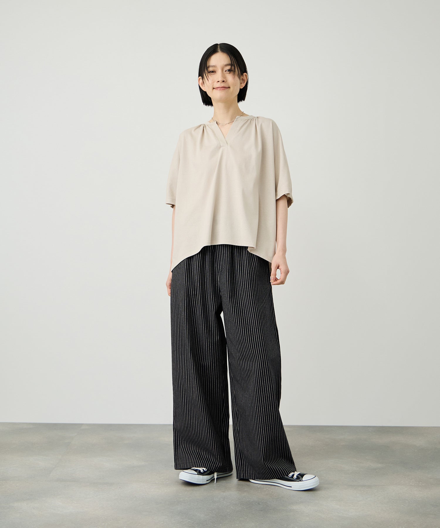 Idnes ヒッコリーワイドパンツ レディース