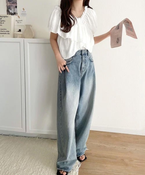 Classical Elf 大人ガーリーに見せる。2wayオフショルフリルデザインシアーブラウス商品画像-7