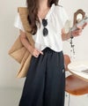 Classical Elf 大人ガーリーに見せる。2wayオフショルフリルデザインシアーブラウス商品サムネイル-10