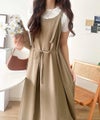 Classical Elf【UVカット・防シワ・吸水速乾・接触冷感機能付き】優しく揺れる、大人の抜け感。配色ステッチフロントタックショルダーストラップリボン付ロングワンピース商品サムネイル-3