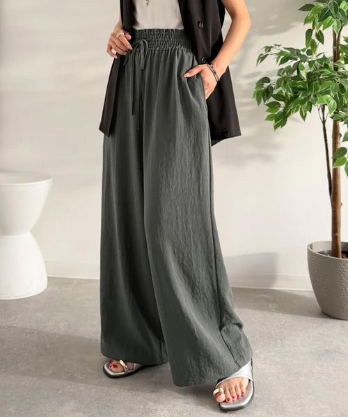 Classical Elf【接触冷感機能付き】涼感叶う！この夏、優勝item。【-3℃】ウエストタックワイドストレートイージーパンツ商品画像-2