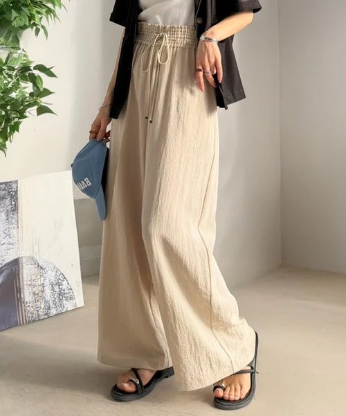 Classical Elf【接触冷感機能付き】涼感叶う！この夏、優勝item。【-3℃】ウエストタックワイドストレートイージーパンツ商品画像-3