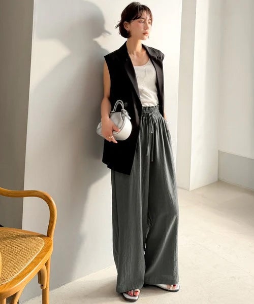 Classical Elf【接触冷感機能付き】涼感叶う！この夏、優勝item。【-3℃】ウエストタックワイドストレートイージーパンツ商品画像-22