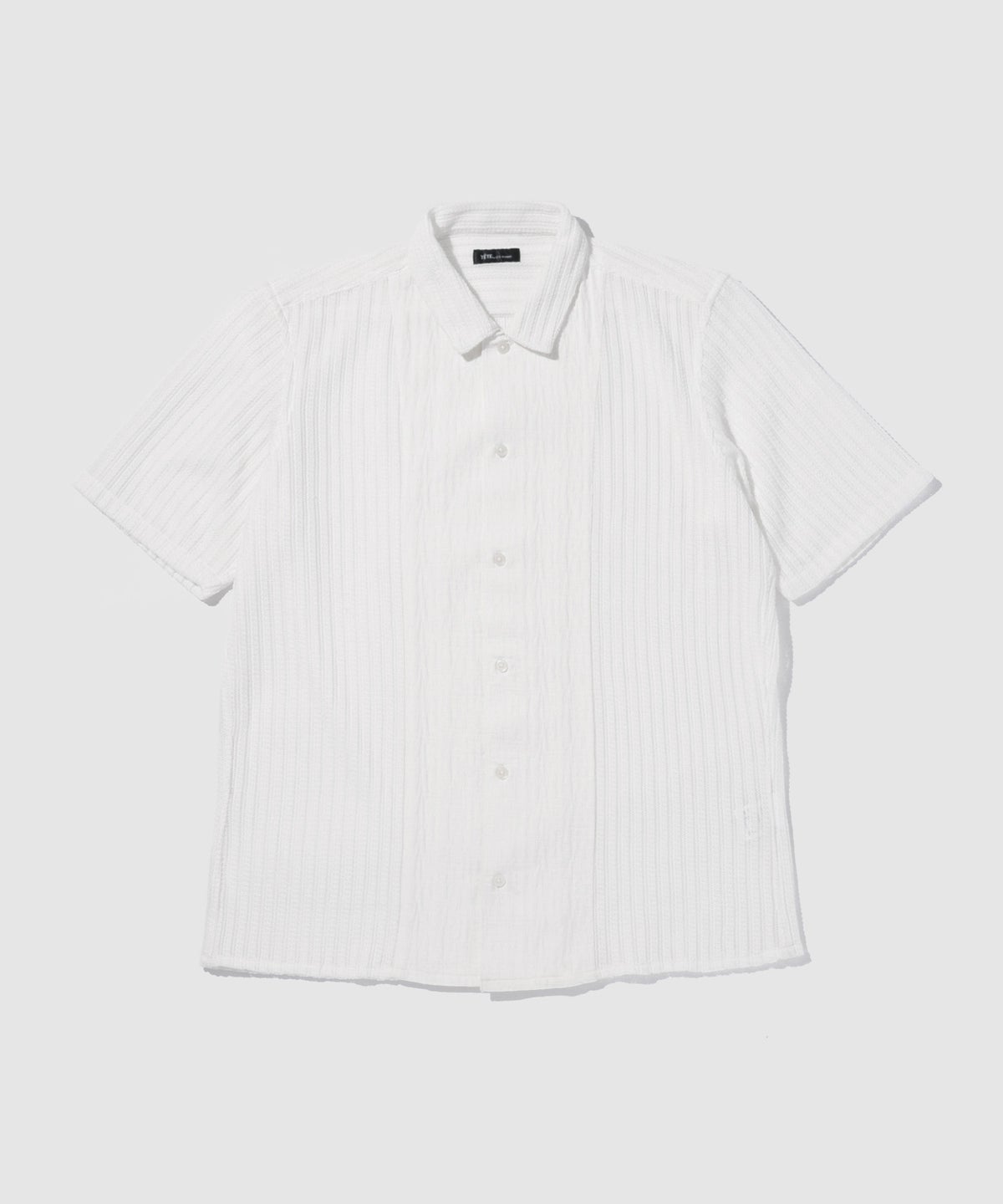 TETE HOMME 異素材切替 シアーレース 半袖オープンカラーシャツ メンズ