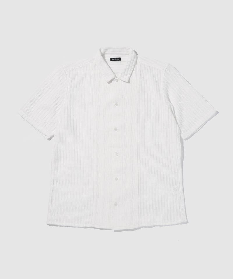 TETE HOMME 異素材切替 シアーレース 半袖オープンカラーシャツ メンズ商品画像-1