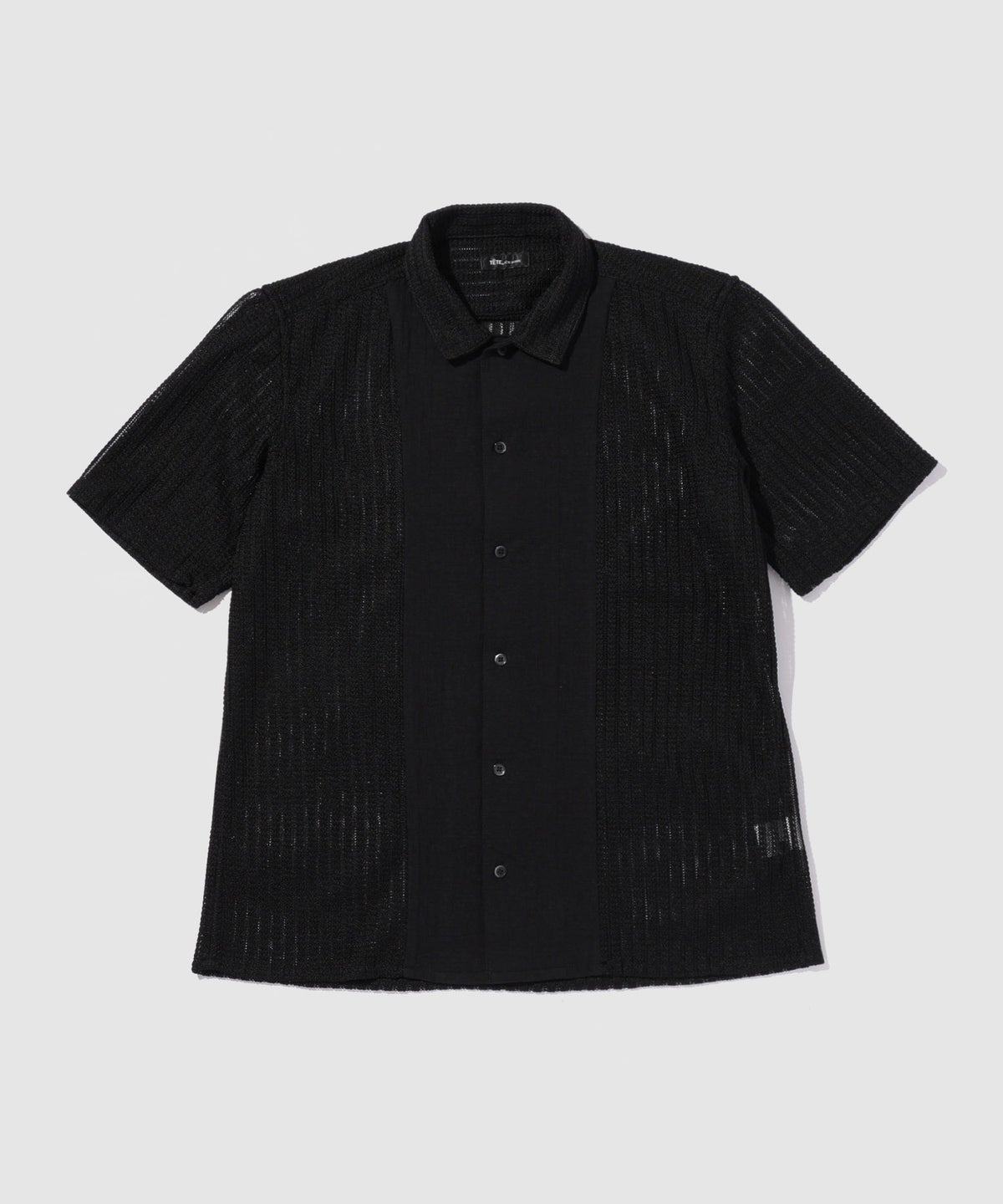 TETE HOMME 異素材切替 シアーレース 半袖オープンカラーシャツ メンズ