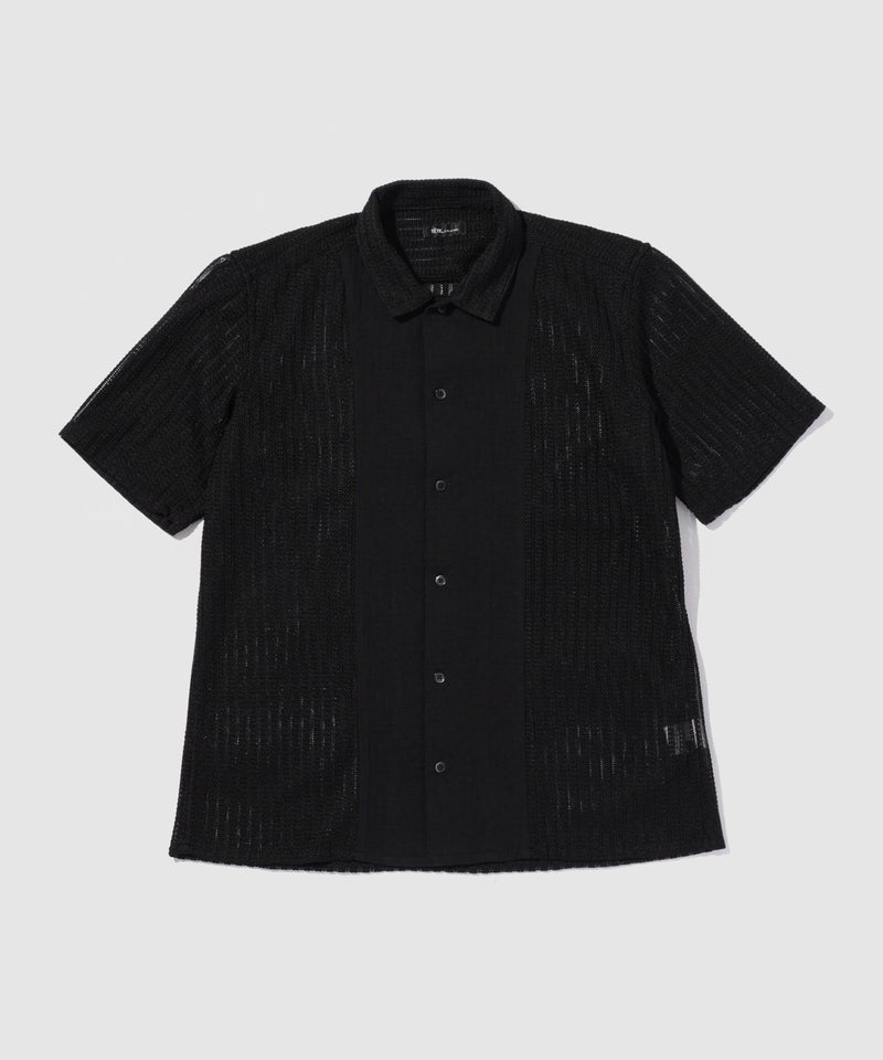 TETE HOMME  異素材切替 シアーレース 半袖オープンカラーシャツ メンズ商品画像-2