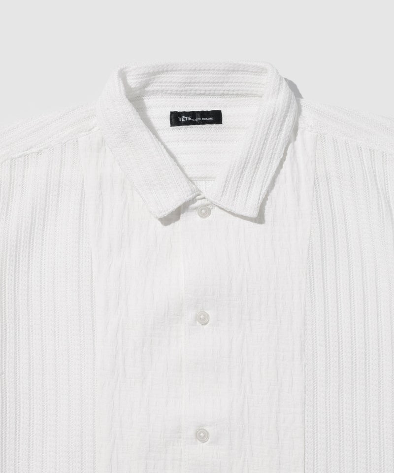 TETE HOMME  異素材切替 シアーレース 半袖オープンカラーシャツ メンズ商品画像-4