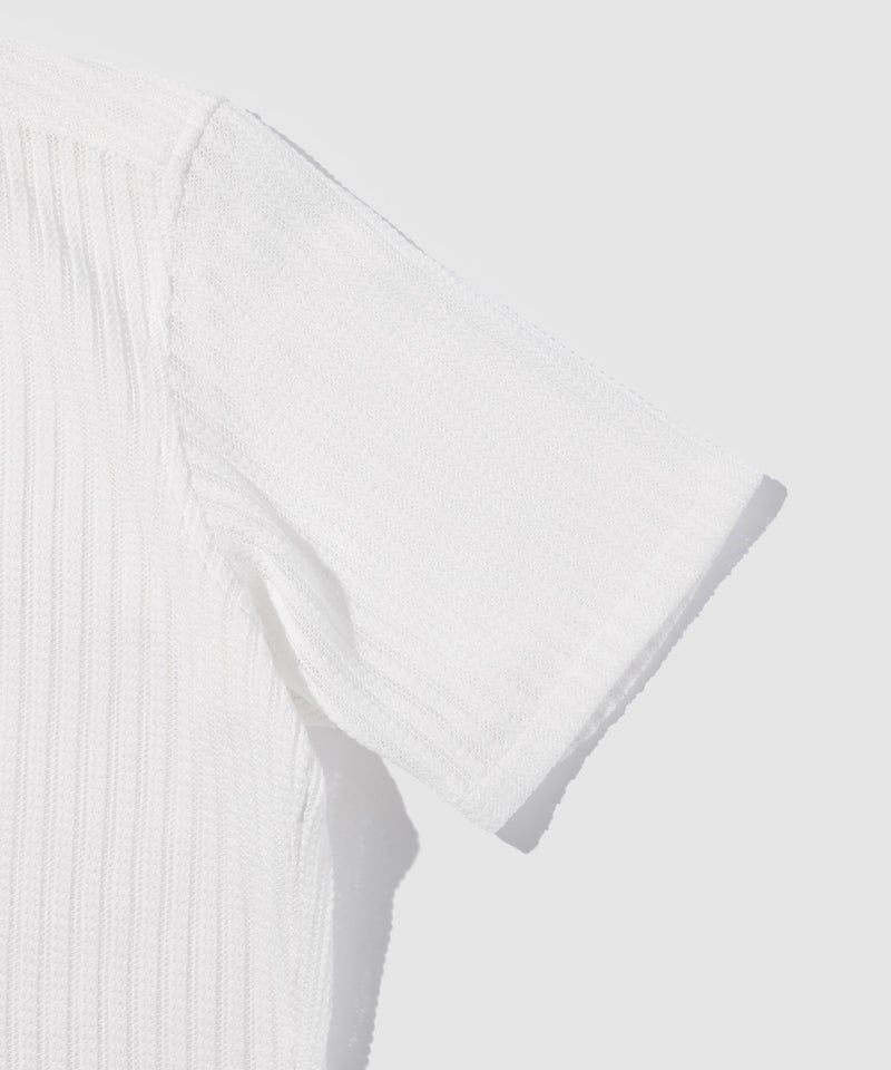 TETE HOMME 異素材切替 シアーレース 半袖オープンカラーシャツ メンズ商品画像-5