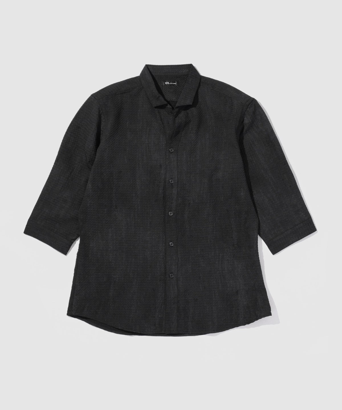 TETE HOMME かすれプリント 7分袖ナローカラーシャツ メンズ