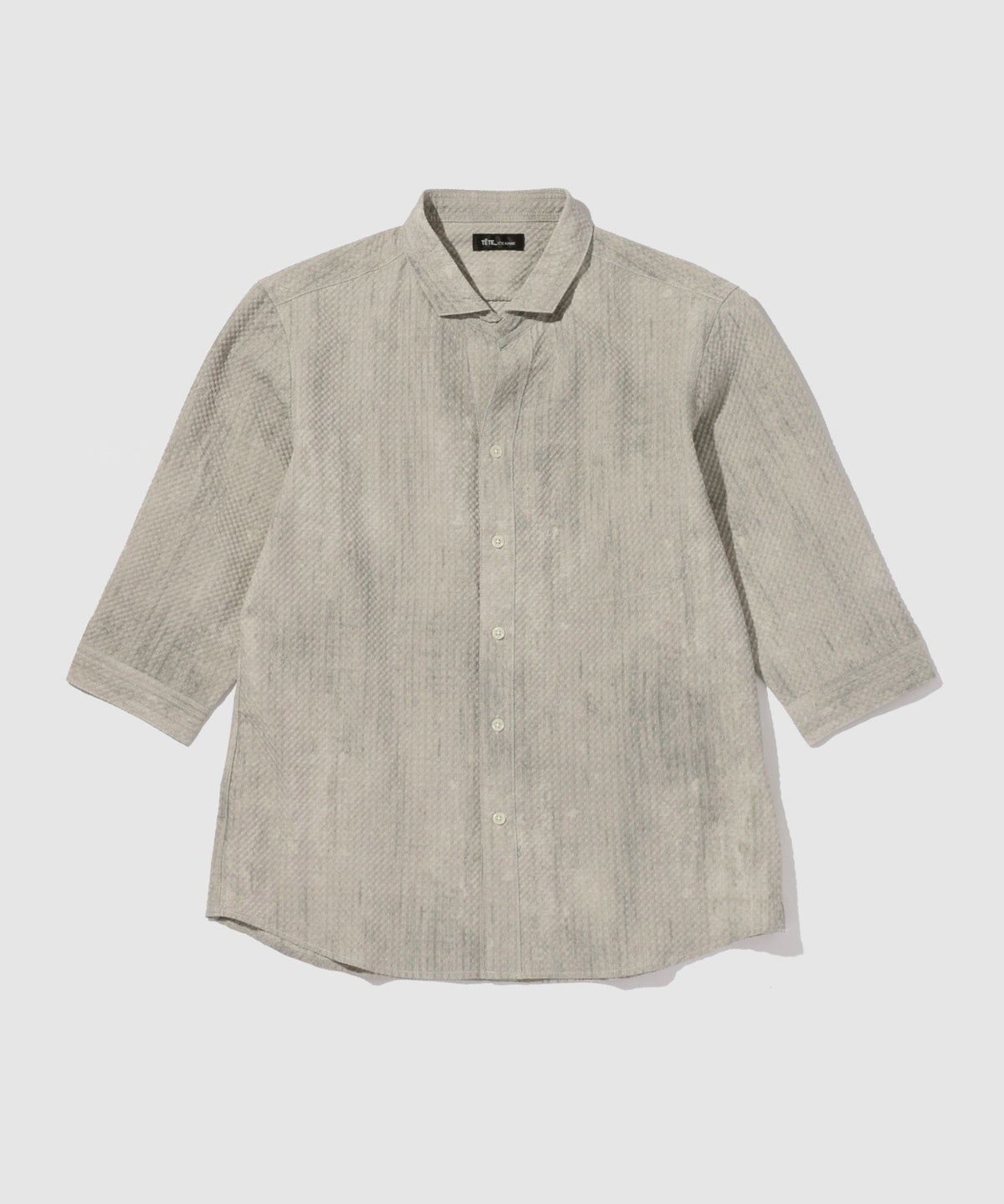 TETE HOMME かすれプリント 7分袖ナローカラーシャツ メンズ